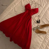 Modest A Line Spaghetti Straps Red Prom Dresses Evening Dress HZ1024