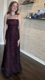 Vintage A Line Spaghetti Straps Burgundy Sequin Long Prom Dresses Evening Dress HZ1024