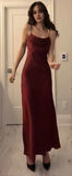 Vintage A Line Spaghetti Straps Burgundy Satin Long Prom Dresses Evening Dress HZ1024