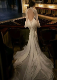 Fairytale Mermaid High Neckline With Long Sleeves Lace Wedding Dress HZ1024