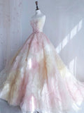 Pretty Ball Gown Sweetheart Tulle Long Pink Floor Length Prom Dresses Sweet 16 Dresses HZ1024