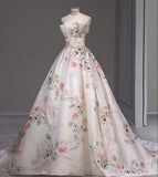 Pretty Ball Gown Strapless Tulle Long Floral Pink Floor Length Prom Dresses Sweet 16 Dresses HZ1024