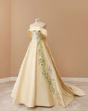 Chic Ball Gown Strapless Floral Satin Long Prom Dresses With Lace Party Dress HZ1024