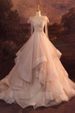 Elegant V-Neck Tulle Long Ball Gown Wedding Dress HZ1024