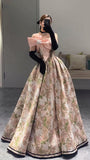 Chic Ball Gown Strapless Floral Satin Pink Long Prom Dresses With Bow Party Dress HZ1024