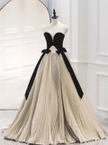 Pretty Ball Gown Strapless Tulle Layers Long Champagne Ruffles Prom Dresses Sweet 16 Dresses With Gloves HZ1024