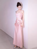 Simple A-line Spaghetti Straps Satin Pink Long Evening Dress Prom Dress HZ1024