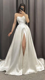 Elegant A-Line Sweetheart Satin Wedding Dress With High Split HZ1024