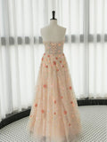 Elegant A Line Strapless Neckline Floral Lace Long Prom Dress Evening Dresses HZ1024