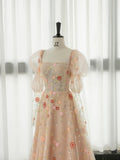 Elegant A Line Strapless Neckline Floral Lace Long Prom Dress Evening Dresses HZ1024