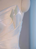 Chic High Low Spaghetti Straps Sleeveless White Satin Wedding Dresses With Ruffles HZ1024