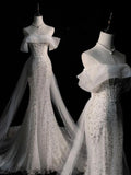 Elegant Mermaid Off The Shoulder Sequin Long Wedding Dresses HZ1024
