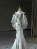Elegant Mermaid Off The Shoulder Tulle Lace Long Wedding Dresses HZ1024