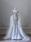 Elegant Mermaid Sweetheart Tulle Lace Long Wedding Dresses HZ1024