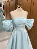 Simple Satin Off Shoulder Long Party Dress A-line Prom Dress HZ1024