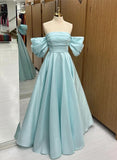 Simple Satin Off Shoulder Long Party Dress A-line Prom Dress HZ1024