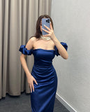 Sexy Sheath Off The Shoulder Royal Blue Long Satin Prom Dresses Party Dress HZ1024