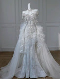 Elegant Mermaid Sweetheart Tulle Lace Long Wedding Dresses HZ1024