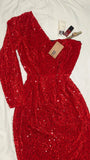Classy Sheath One Shoulder Sequin Red Party Dress Prom Dresses Evening Dress HZ1024