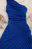 Classy Sheath One Shoulder Royal Blue Chiffon Long Party Dress Prom Dresses Evening Dress HZ1024