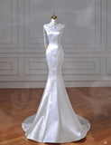 Elegant Mermaid Strapless Satin Long Wedding Dresses HZ1024