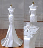Elegant Mermaid Strapless Satin Long Wedding Dresses HZ1024