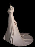 Elegant Mermaid Strapless Satin Long Wedding Dresses With Bowknot HZ1024