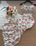 Elegant Mermaid Spaghetti Straps Floral Long Prom Dress Evening Dresses With Ruffles HZ1024