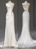 Elegant Mermaid Straps Satin Long White Wedding Dresses HZ1024
