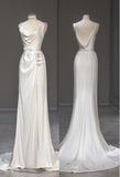 Elegant Mermaid Straps Satin Long White Wedding Dresses HZ1024