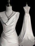 Elegant Mermaid Straps Satin Long White Wedding Dress HZ1024