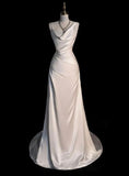 Elegant Mermaid Straps Satin Long White Wedding Dress HZ1024
