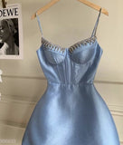 16th Birthday A Line Spaghetti Straps Blue Homecoming Dresses Short Mini Birthday Dress HZ1024
