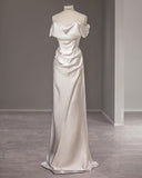 Elegant Mermaid Off The Shoulder Satin Long White Wedding Dresses HZ1024