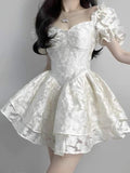 Simple Sweetheart Short Sleeves Ball Gown Lace Homecoming Dress HZ1024