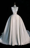 Elegant Ball Gown Satin Long White Wedding Dresses HZ1024