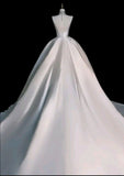 Elegant Ball Gown Satin Long White Wedding Dresses HZ1024