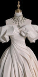 Elegant Ball Gown Off The Shoulder Satin Long White Wedding Dresses HZ1024