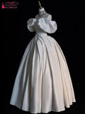 Elegant Ball Gown Off The Shoulder Satin Long White Wedding Dresses HZ1024