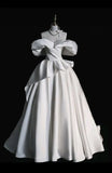 Elegant Ball Gown Off The Shoulder Satin Long White Wedding Dresses HZ1024
