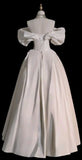Elegant Ball Gown Off The Shoulder Satin Long White Wedding Dresses HZ1024