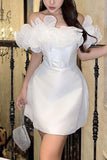 Off-Shoulder Strapless Ruffles Tulle Satin A-Line Mini Homecoming Dress HZ1024