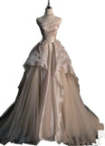 Elegant A-Line Strapless Tulle Long Prom Dress HZ1024