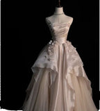 Elegant A-Line Strapless Tulle Long Prom Dress HZ1024