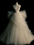 Elegant Ball Gown Straps Long Tulle Wedding Dresses With Flowers HZ1024