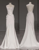 Elegant Mermaid Spaghetti Straps Long White Wedding Dresses HZ1024
