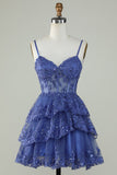 Simple Straps A-Line Applique Tulle Homecoming Dress HZ1024