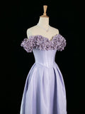 Pretty A Line Off The Shoulder Lilac Long Floral Prom Dresses Party Evening Dress HZ1024