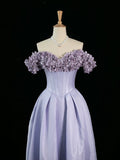 Pretty A Line Off The Shoulder Lilac Long Floral Prom Dresses Party Evening Dress HZ1024
