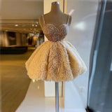 Champagne Ruffles Tulle Cocktail Vintage Homecoming Dresses HZ1024
